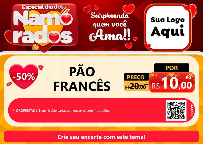 Modelo de Cartaz para Cartaz A4 Horizontal com o tema Especial Dia dos Namorados para Padaria