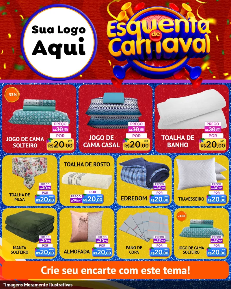 Modelo de Rede Social para Feed Instagram com o tema Esquenta de Carnaval para Cama, Mesa e Banho