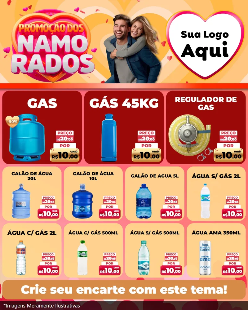 Modelo de Rede Social para Feed Instagram com o tema Promoção dos Namorados para Água e gás