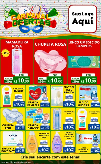 Modelo de Encarte para Encarte Grande com o tema Carnaval de Ofertas para Bebês