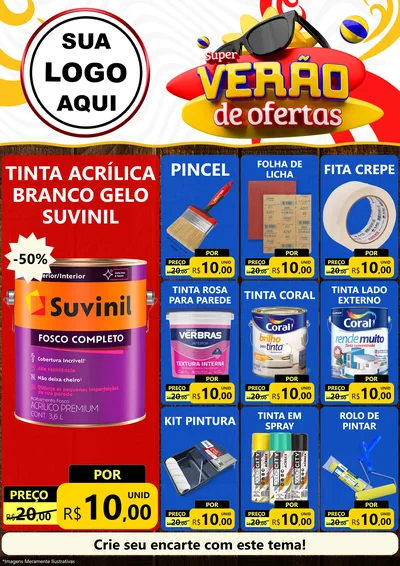 Modelo de Encarte para Encarte A4 Vertical com o tema Super Verão de Ofertas para Tintas e Ferramentas