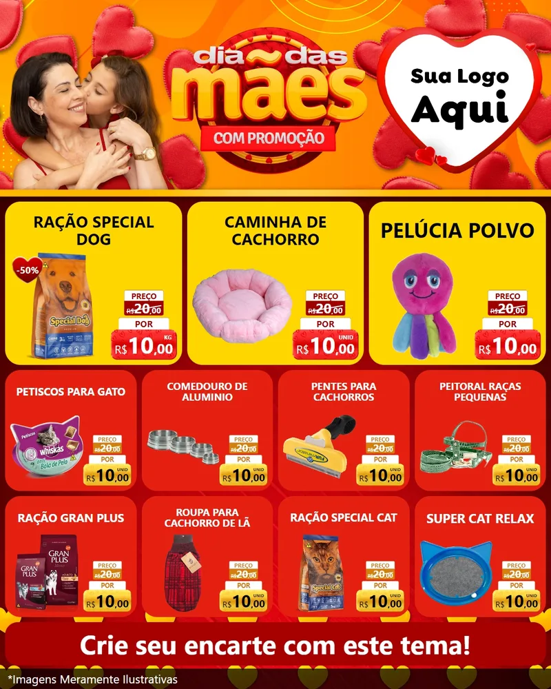 Modelo de Rede Social para Feed Instagram com o tema Dia das Mães com Promoção para Pet Shop
