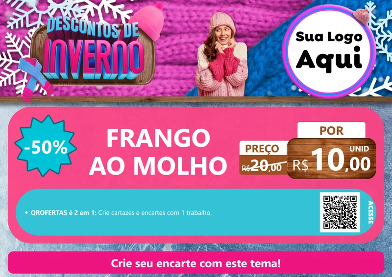 Modelo de Cartaz para Cartaz A4 Horizontal com o tema Descontos de Inverno para Restaurante