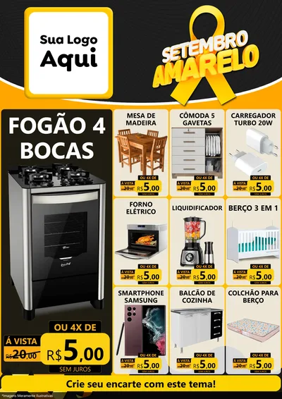 Modelo de Encarte para Encarte A4 Vertical com o tema Setembro Amarelo para Móveis e Eletro