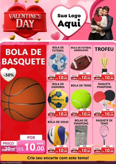 Modelo de Encarte para Encarte A4 Vertical com o tema Valentine's Day para Artigos Esportivos