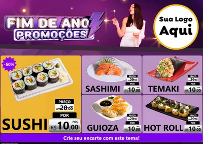 Modelo de Encarte para Encarte A4 Horizontal com o tema Fim de Ano Promoções para Comida japonesa