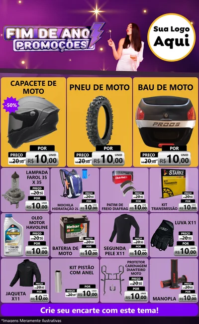 Modelo de Encarte para Encarte Grande com o tema Fim de Ano Promoções para Moto peças