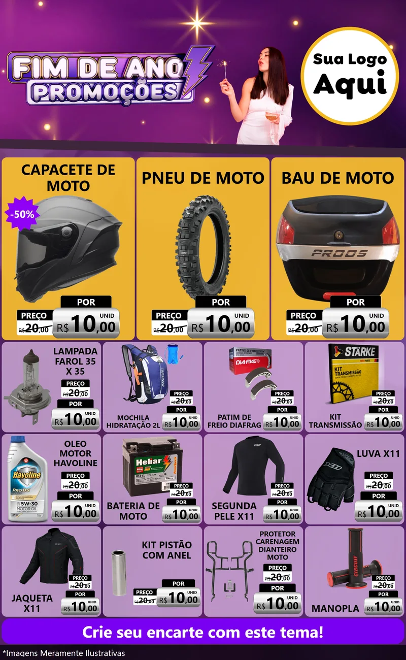 Modelo de Encarte para Encarte Grande com o tema Fim de Ano Promoções para Moto peças