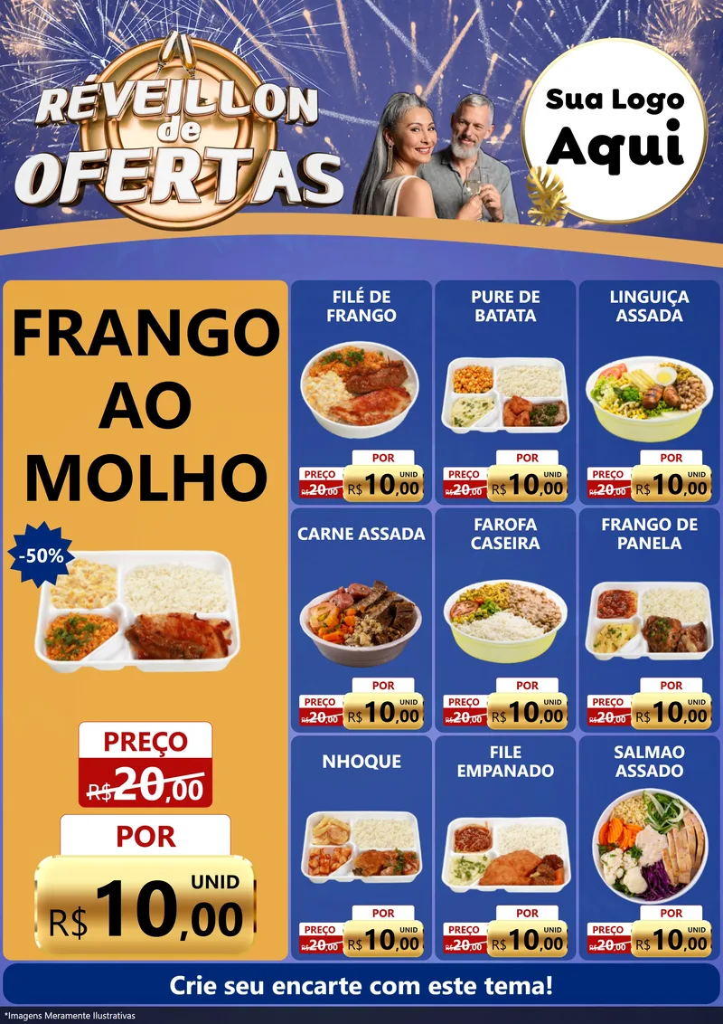Modelo de Encarte para Encarte A4 Vertical com o tema Réveillon de Ofertas para Restaurante