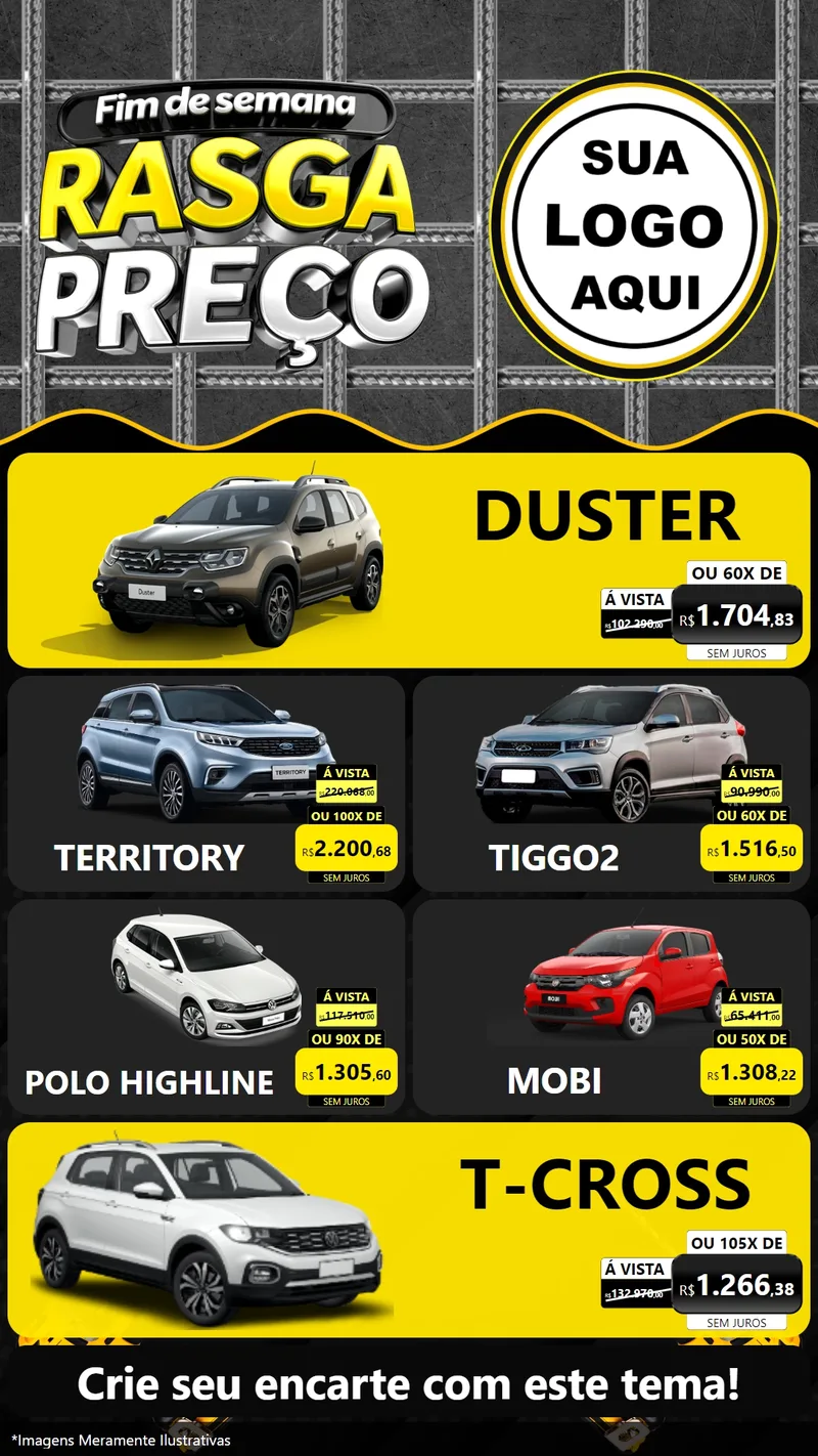 Modelo de TV para TV Vertical com o tema Fim de Semana Rasga Preço para Concessionaria de Carros