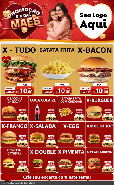 Modelo de Encarte para Encarte Grande com o tema Promoção Dia das Mães para Hamburgueria