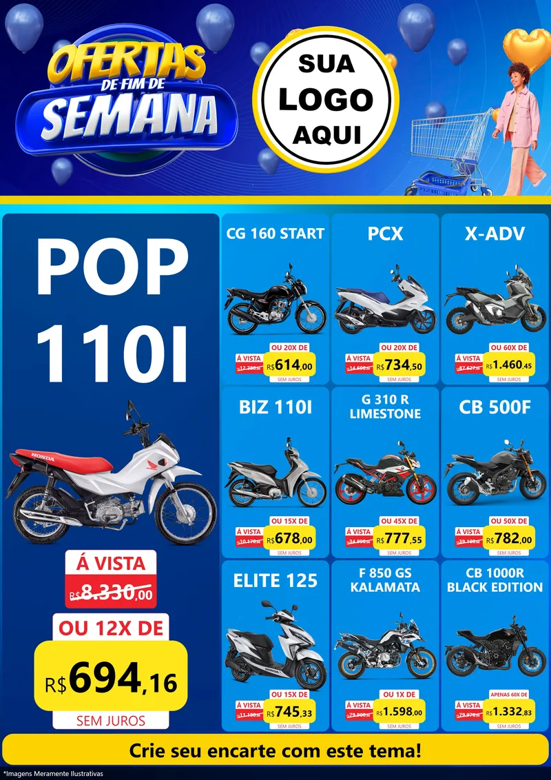 Modelo de Encarte para Encarte A4 Vertical com o tema Ofertas de Fim de Semana para Concessionaria de Motos