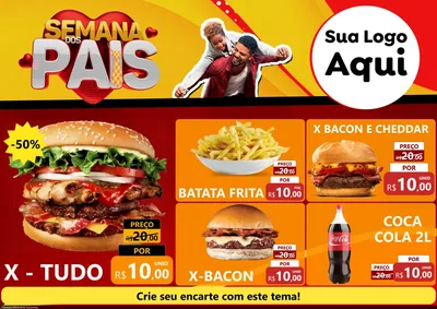 Modelo de Encarte para Encarte A4 Horizontal com o tema Semana Dos Pais para Hamburgueria