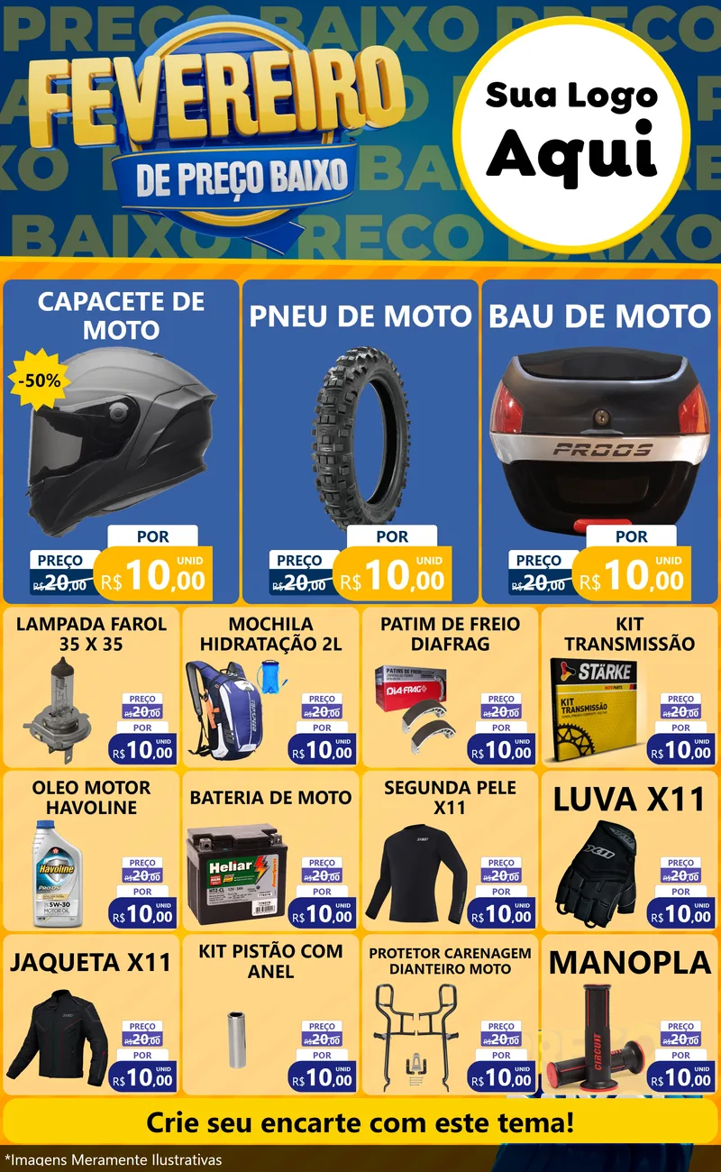 Modelo de Encarte para Encarte Grande com o tema Fevereiro de Preço Baixo para Moto peças