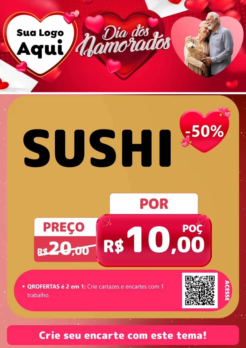 Modelo de Cartaz para Cartaz A4 Vertical com o tema Dia Dos Namorados para Comida japonesa