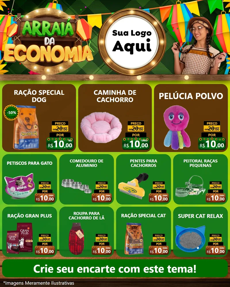 Modelo de Rede Social para Feed Instagram com o tema Arraiá de Economia para Pet Shop