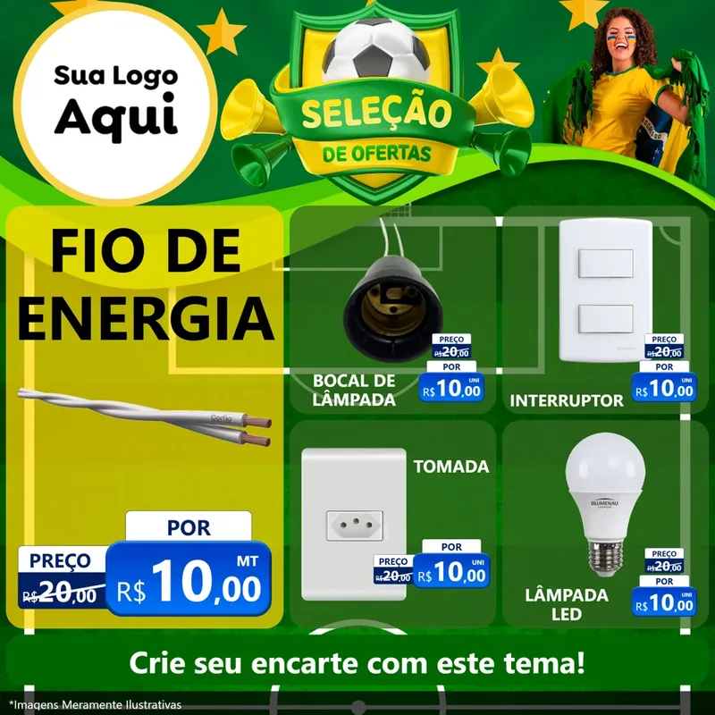 Modelo de Rede Social para Feed Facebook com o tema Seleção de Ofertas - Copa para Materiais Elétricos