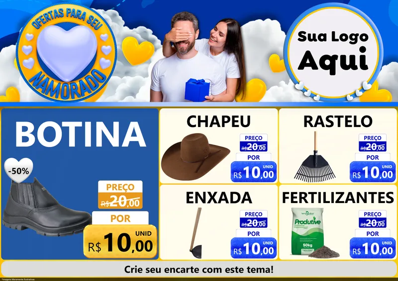 Modelo de Encarte para Encarte A4 Horizontal com o tema Ofertas Para Seu Namorado para Agropecuária