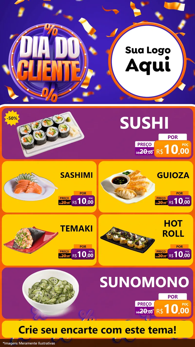 Modelo de TV para TV Vertical com o tema Dia do Cliente para Comida japonesa