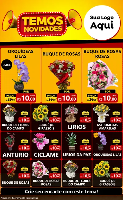 Modelo de Encarte para Encarte Grande com o tema Temos Novidades para Floricultura e jardim