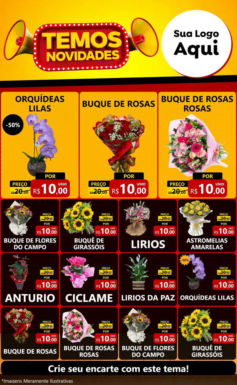 Modelo de Encarte para Encarte Grande com o tema Temos Novidades para Floricultura e jardim