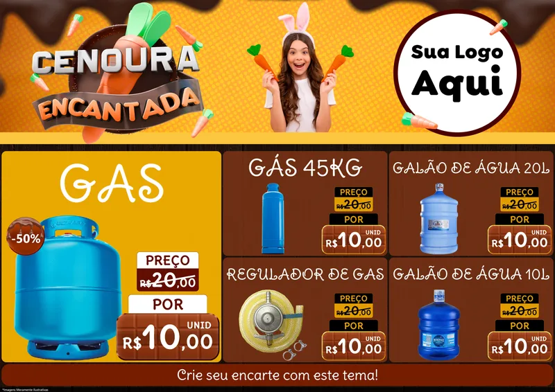 Modelo de Encarte para Encarte A4 Horizontal com o tema Cenoura Encantada - Páscoa para Água e gás