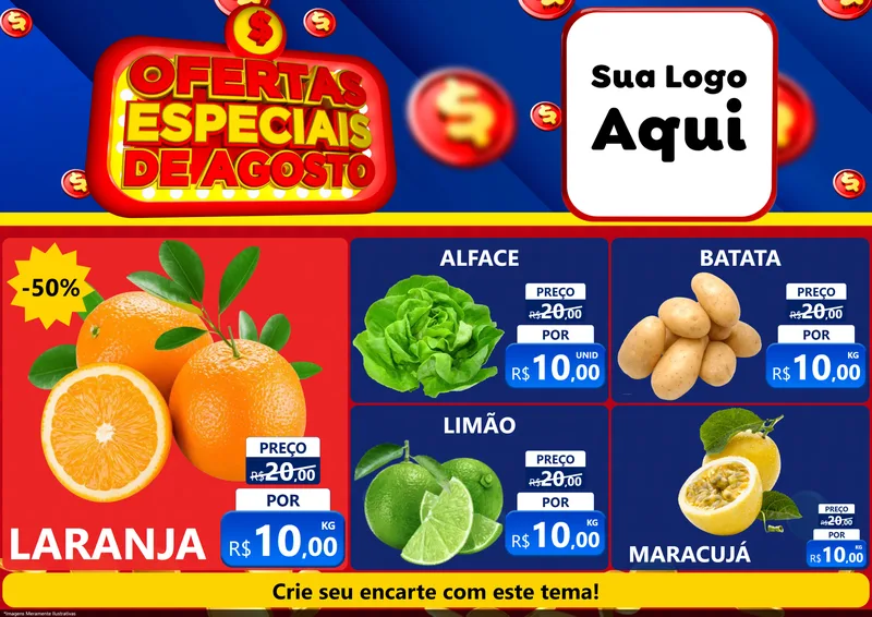 Modelo de Encarte para Encarte A4 Horizontal com o tema Ofertas Especiais de Agosto para Hortifrúti