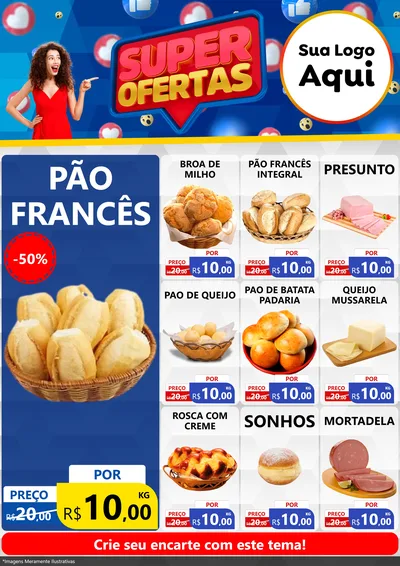 Modelo de Encarte para Encarte A4 Vertical com o tema Super Ofertas para Padaria