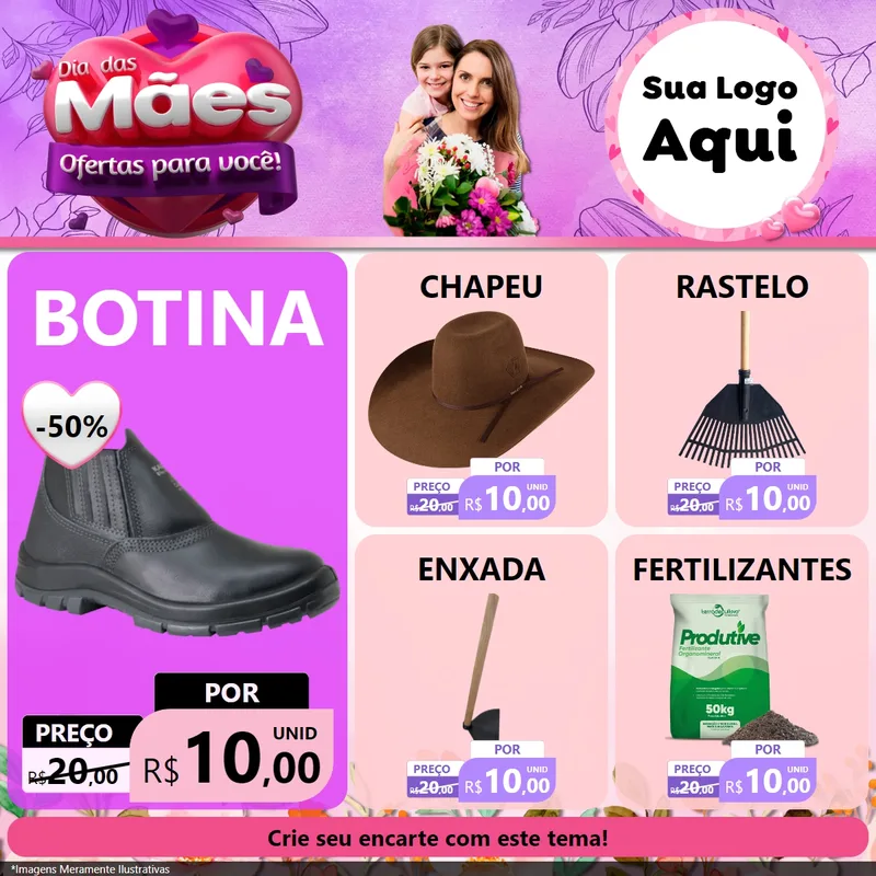Modelo de Rede Social para Feed Facebook com o tema Dia das Mães Ofertas para Você! para Agropecuária