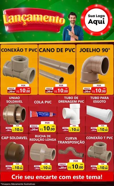Modelo de Encarte para Encarte Grande com o tema Lançamento para Tubos e conexões