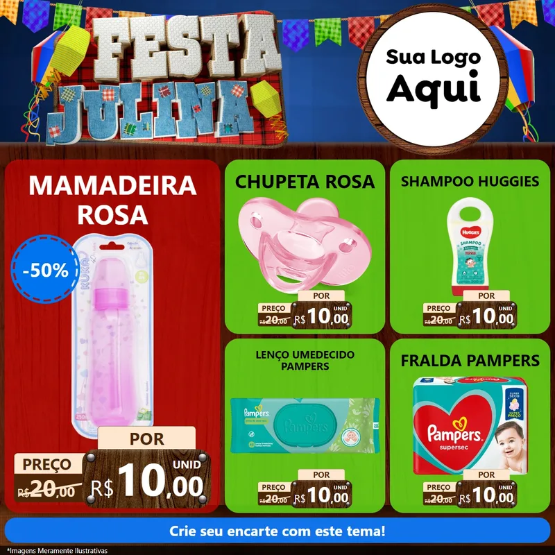 Modelo de Rede Social para Feed Facebook com o tema Festa Julina para Bebês