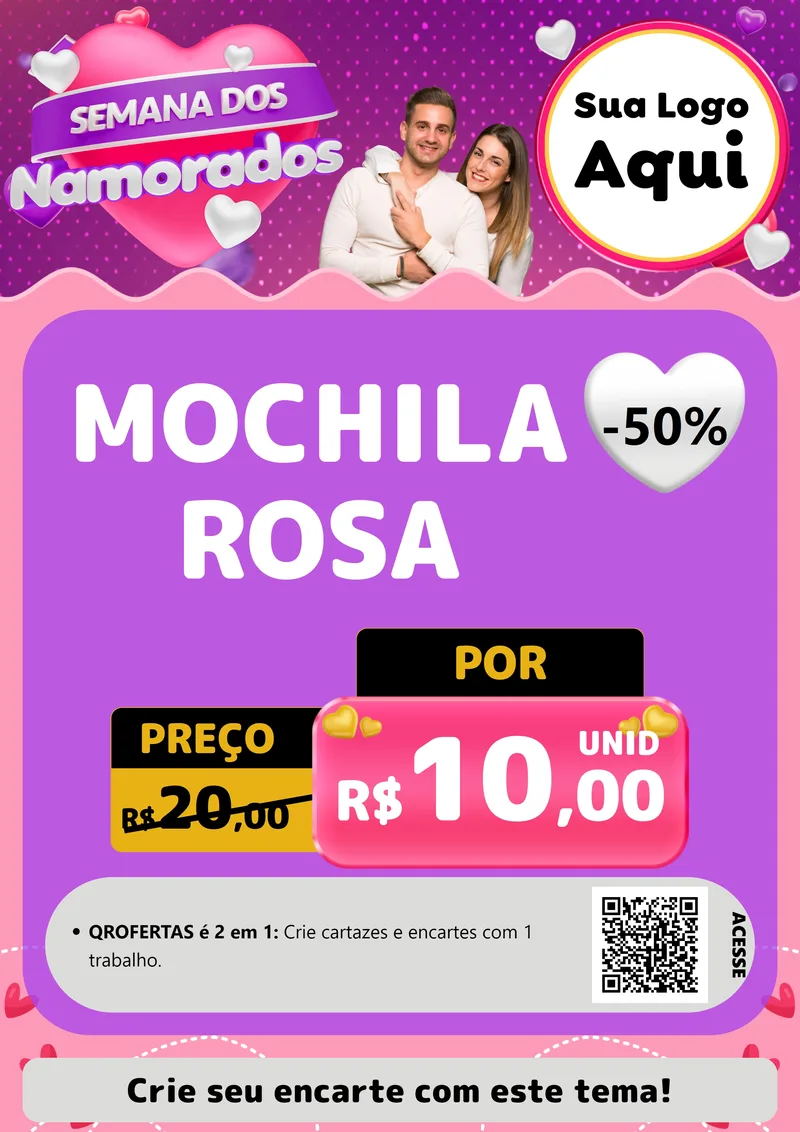 Modelo de Cartaz para Cartaz A4 Vertical com o tema Semana dos Namorados para Papelaria
