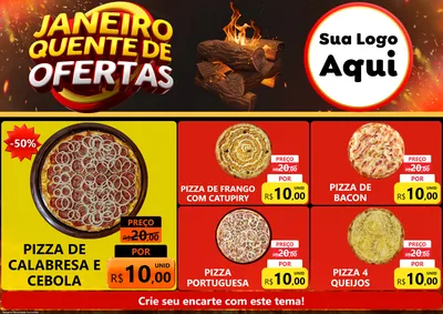 Modelo de Encarte para Encarte A4 Horizontal com o tema Janeiro Quente de Ofertas para Pizzaria
