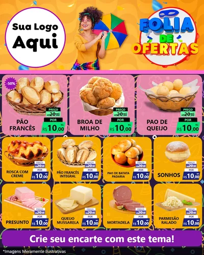 Modelo de Rede Social para Feed Instagram com o tema Folia de Ofertas para Padaria