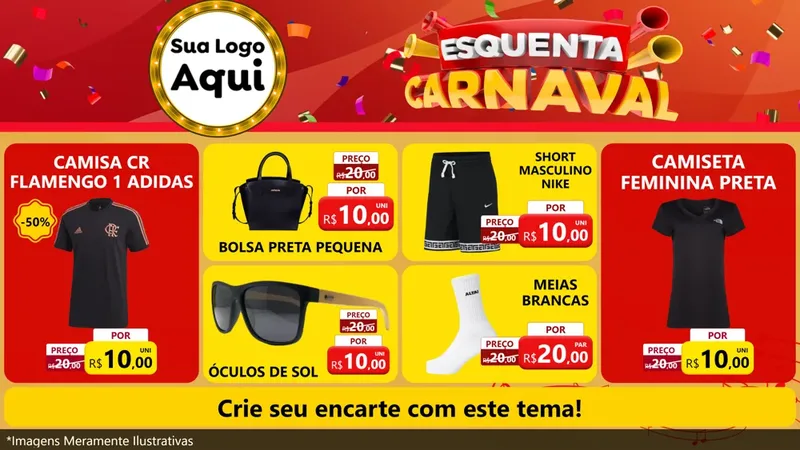 Modelo de TV para TV Horizontal com o tema Esquenta Carnaval para Roupas e acessórios