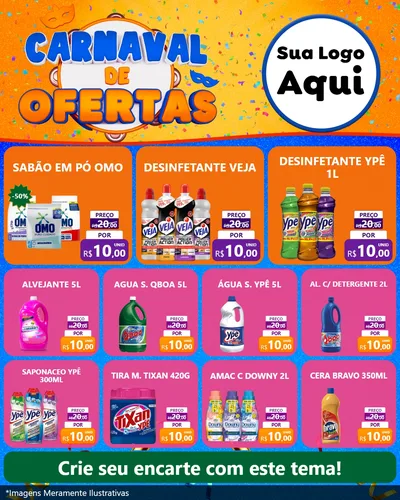 Modelo de Rede Social para Feed Instagram com o tema Carnaval de Ofertas para Produtos de Limpeza