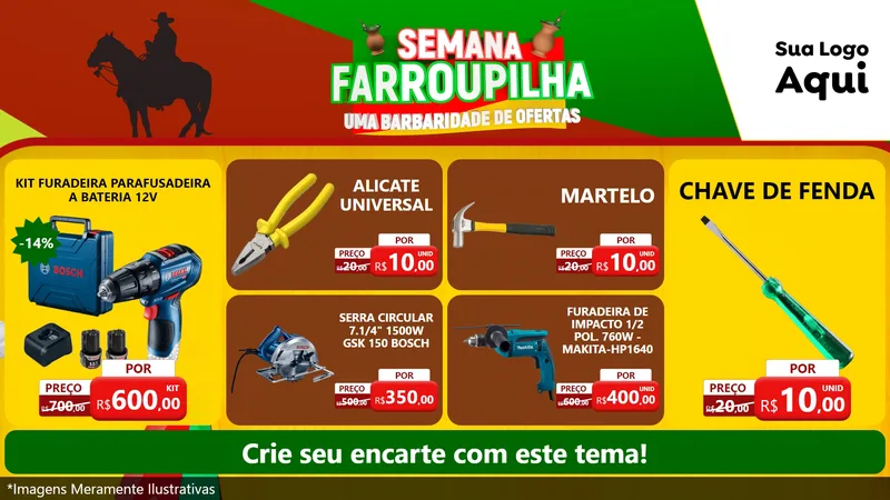 Modelo de TV para TV Horizontal com o tema Semana Farroupilha - Uma Barbaridade de Ofertas para Maquinas e Ferramentas