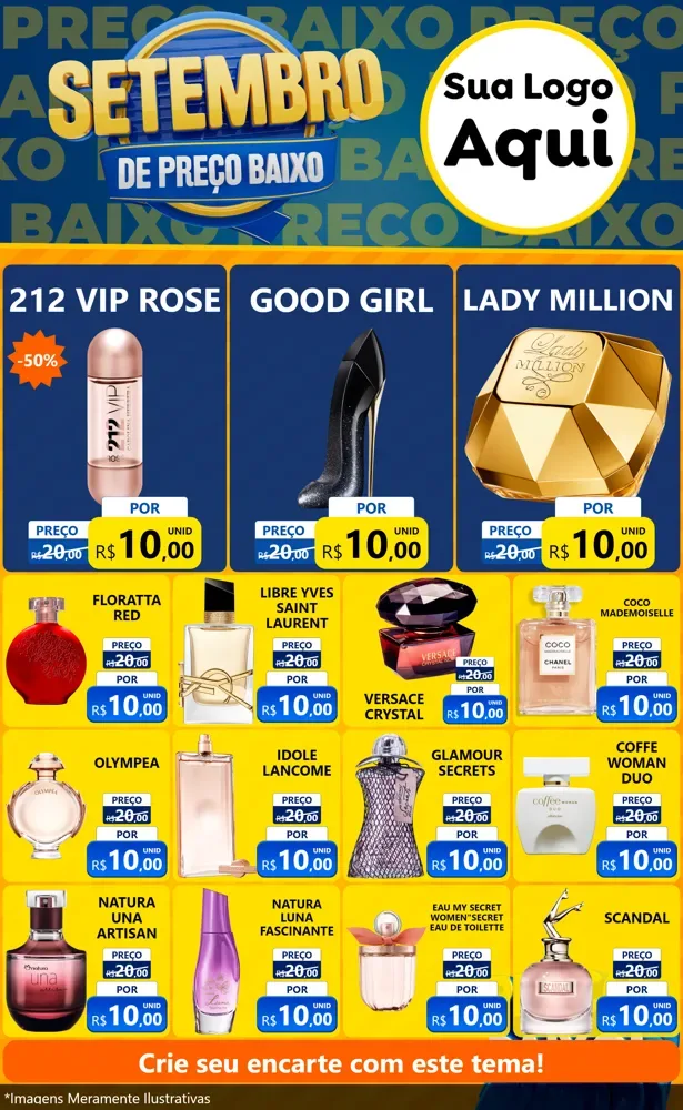 Modelo de Encarte para Encarte Grande com o tema Setembro De Preço Baixo para Perfumes