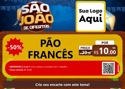 Modelo de Cartaz para Cartaz A4 Horizontal com o tema São João Ofertas Imbatíveis! - Junina para Padaria