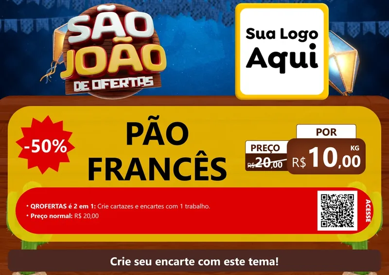 Modelo de Cartaz para Cartaz A4 Horizontal com o tema São João Ofertas Imbatíveis! - Junina para Padaria