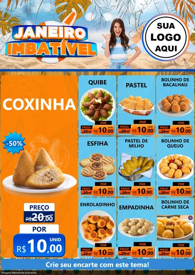 Modelo de Encarte para Encarte A4 Vertical com o tema Janeiro Imbatível para Salgadaria