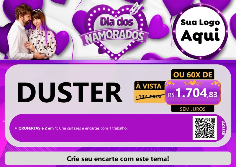 Modelo de Cartaz para Cartaz A4 Horizontal com o tema Dia dos Namorados para Concessionaria de Carros
