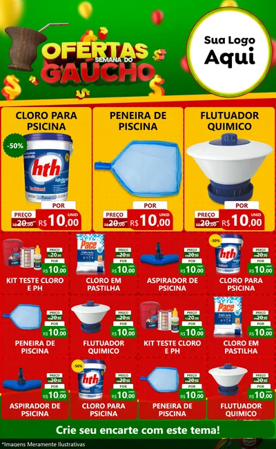 Modelo de Encarte para Encarte Grande com o tema Ofertas Semana Do Gaúcho para Produtos para Piscina