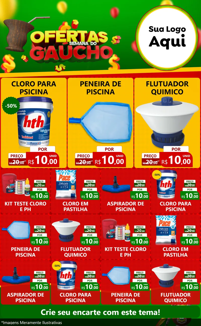 Modelo de Encarte para Encarte Grande com o tema Ofertas Semana Do Gaúcho para Produtos para Piscina