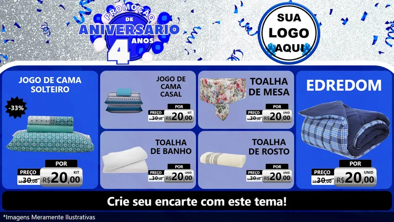 Modelo de TV para TV Horizontal com o tema Promoção de Aniversário - 4 Anos para Cama, Mesa e Banho