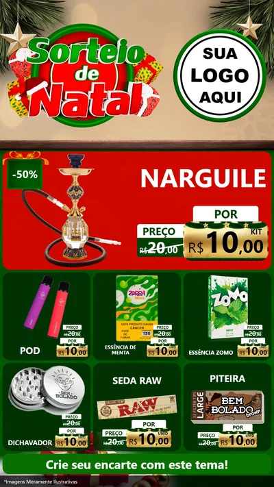 Modelo de Rede Social para Stories com o tema Sorteio de Natal para Tabacaria