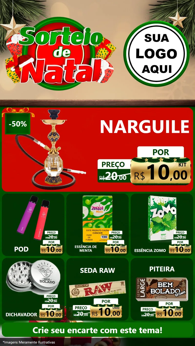 Modelo de Rede Social para Stories com o tema Sorteio de Natal para Tabacaria
