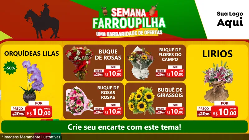 Modelo de TV para TV Horizontal com o tema Semana Farroupilha - Uma Barbaridade de Ofertas para Floricultura e jardim
