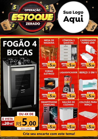 Modelo de Encarte para Encarte A4 Vertical com o tema Operação Estoque Zerado para Móveis e Eletro