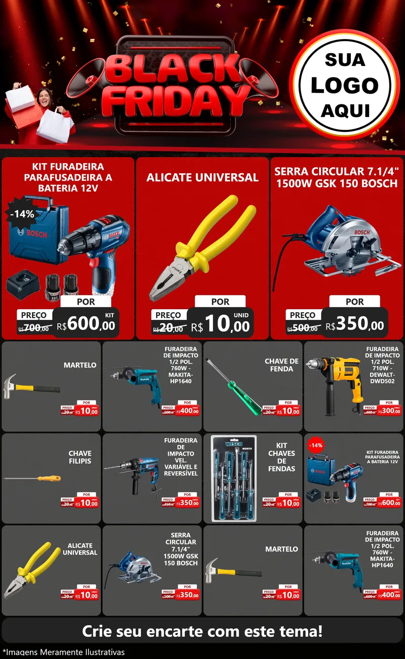 Modelo de Encarte para Encarte Grande com o tema Black Friday para Maquinas e Ferramentas